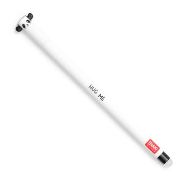 A white pen with a panda face at the top and the text 'Hug Me' written down the side.