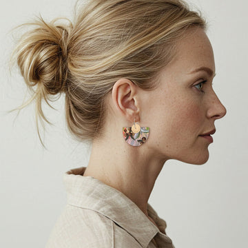 Two pairs of earrings with floral design on a white background.