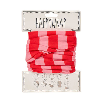Red and pink striped headband on a white background with 'Happywrap' branding.