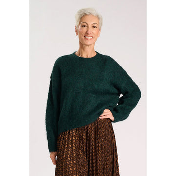 Dark green sweater on a white background.