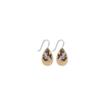 Teardrop-shaped earrings with gumnut design on a white background.