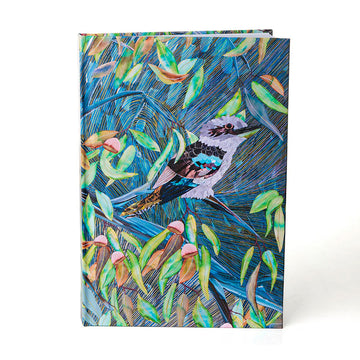 A hardcover journal illustrated with a kookaburra in a tree.