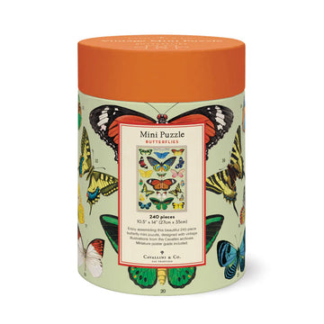  Cylindrical puzzle box with butterfly design and orange lid
