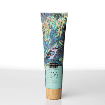 A tube of hand cream illustrated with a kookaburra in a tree.