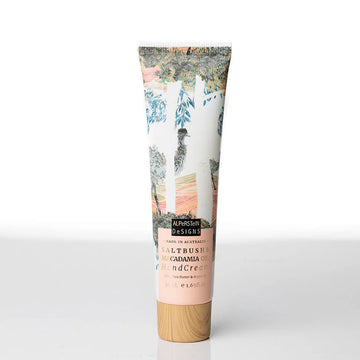 A tube of hand cream illustrated with emus and trees.