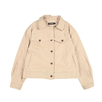 A beige jacket on a white background.