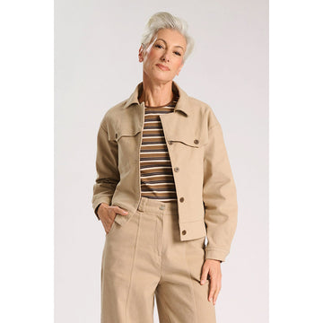 A beige jacket on a white background.