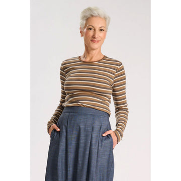 Striped long-sleeve shirt on a white background.