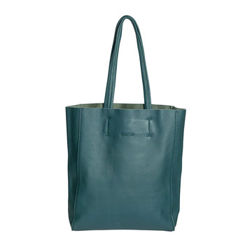 Front view of a tote bag in teal.