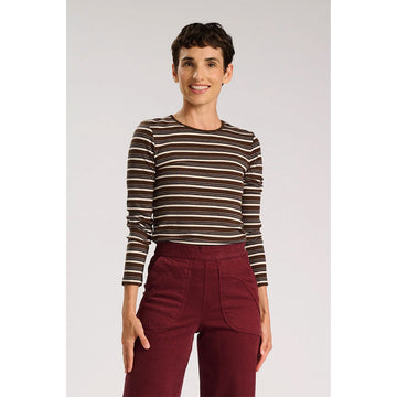 Striped long-sleeve shirt on a white background.