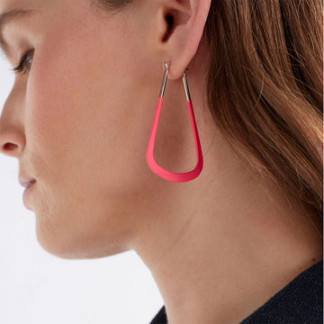 An image of a tear dropped hooped earring in Hot Pink.