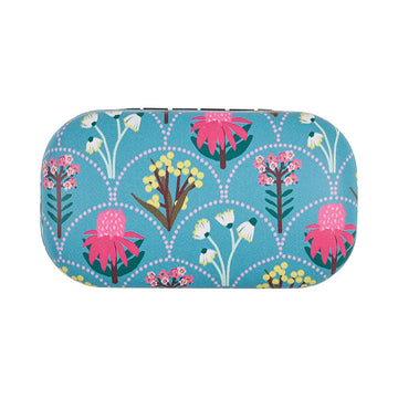 Floral patterned hard shell case on a white background.