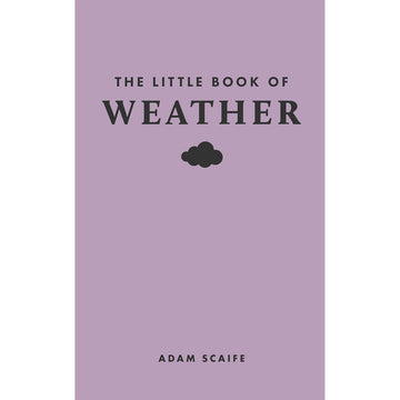 'The Little Book of Weather' book cover featuring a silhouette of a cloud with the title on a purple background.