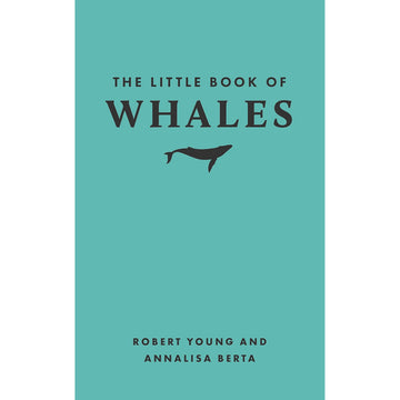 'The Little Book of Whales' book cover featuring a silhouette of a whale with the title on a blue green background.