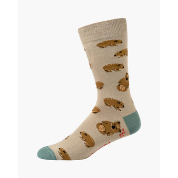 Beige sock with wombat pattern on a white background.
