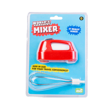 A mixer inside clear plastic packaging with the heading 'World's Smallest Mixer'.