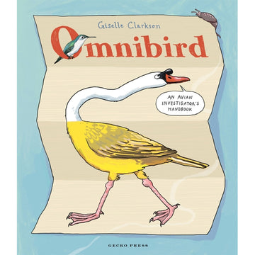 Book cover of 'Omnibird' by Giselle Clarkson with a cartoon bird and text on a light blue background.