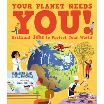 Book cover of 'Your Planet Needs You!' with illustrations of people protecting the Earth.