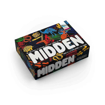 Board game box with colorful illustrations and 'MIDDEN' branding on a white background.