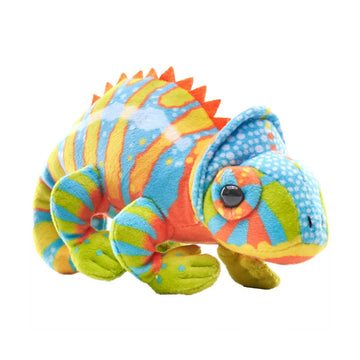 A colourful chameleon toy standing on its legs.