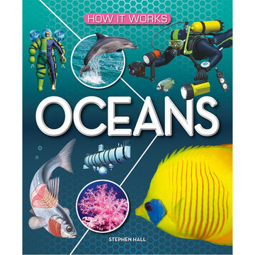 Book cover of 'Oceans' by Stephen Hall featuring underwater scenes and scuba divers.