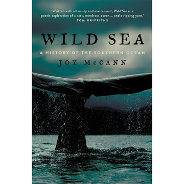 Book cover of 'Wild Sea' by Joy McCann with a whale tail emerging from water.