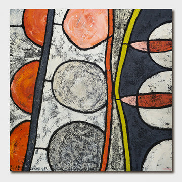 A square greeting card with abstract art in a circular design.