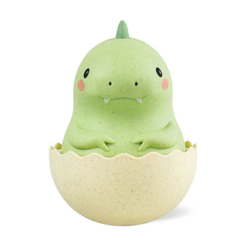 Front view of a dinosaur toy in an egg.