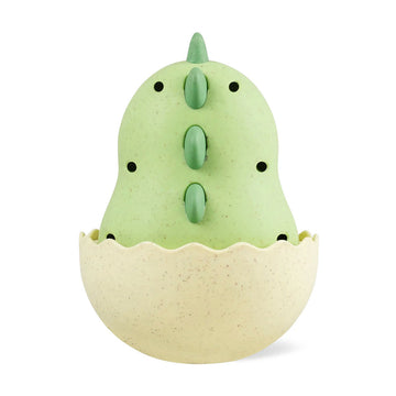 Front view of a dinosaur toy in an egg.