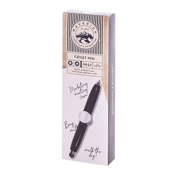 A box titled 'Fidget Pen' with a picture of a black pen on top of a white paper with notes.