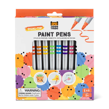 A set of paint pens in a colourful box with a window showing the pens inside.