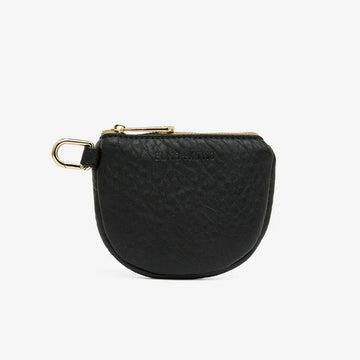 Front view of a U shaped coin purse in black pebble.