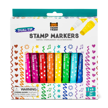 A colourful box with a window showing the stamp markers inside.