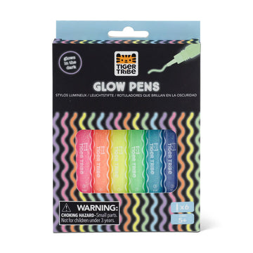 A box with glow pens inside with wavy glow lines on the outside of the box.