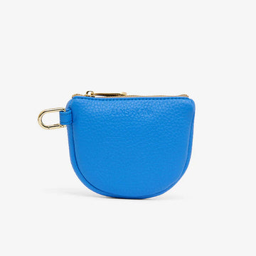 Front view of a U shaped coin purse in blue pebble.