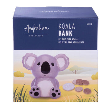 A box titled 'Koala Bank' with a photo of a ceramic koala shaped money bank.