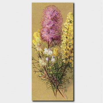 Bookmark illustrated with pink, yellow, and white flowers on a beige background.