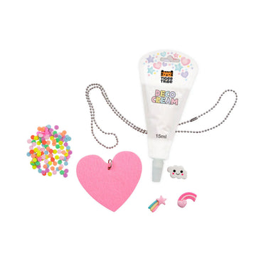 A box titled 'Decorama Heart Necklace' with an image of a heat shaped necklace decorated with rainbows, sprinkles and a cloud with a face.