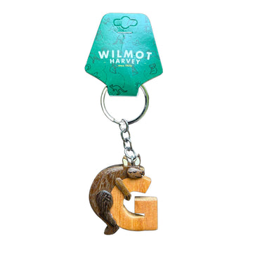 Keychain with letter 'G' and kangaroo design on a white background, featuring Wilmot Harvey branding.