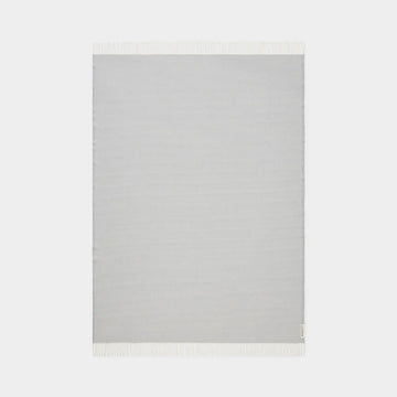 Gray throw with white border on a white background.