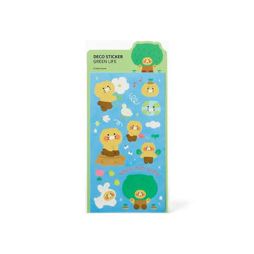 A sticker sheet featuring illustrations of a bear with a garden theme.