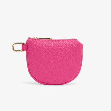 Front view of a U shaped coin purse in pink pebble.