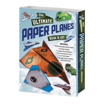 A box titled 'The Ultimate Paper Planes Book and Kit' with images of detailed paper planes flying in the sky.