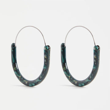 Pair of hoop earrings with a tortoiseshell pattern on a white background