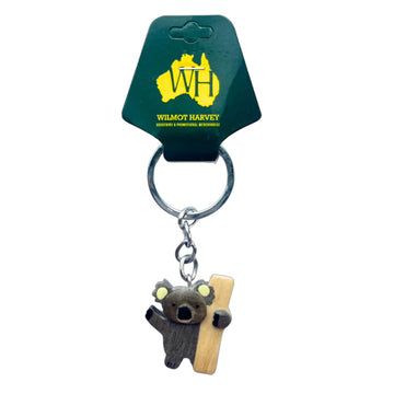 Keychain with koala design and packaging featuring Wilmot Harvey logo on a white background.