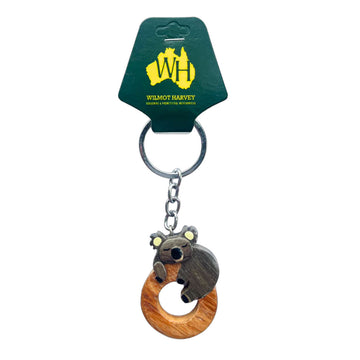 Keychain with koala design on the letter O, branded with Wilmot Harvey, on a white background.
