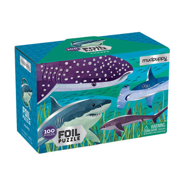 A puzzle box illustrated with different sharks.