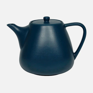 Dark blue teapot on a white background.