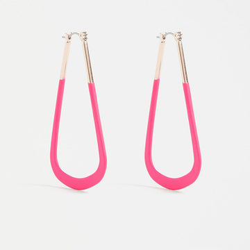 An image of a tear dropped hooped earring in Hot Pink.