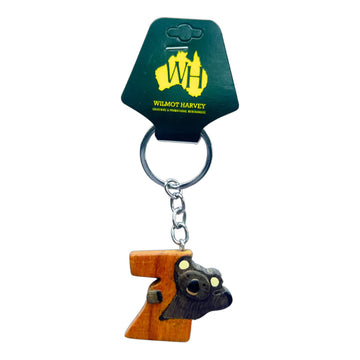Keychain with koala design on a green card with Wilmot Harvey logo.